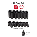 Sunex 3325 Socket Set, 3/8" Drive Sae Impact Set 25 Pcs
