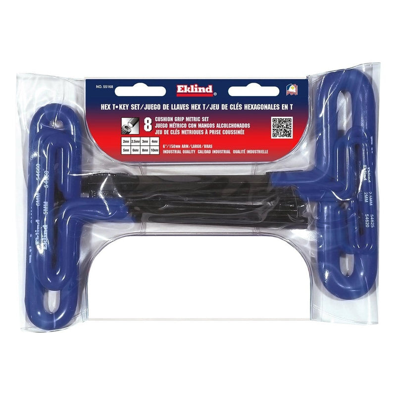 Eklind Tool Company 55168 Hex Key Set 8 Pc T-Handle 6In. Metric 2-10Mm Cush - Pelican Power Tool