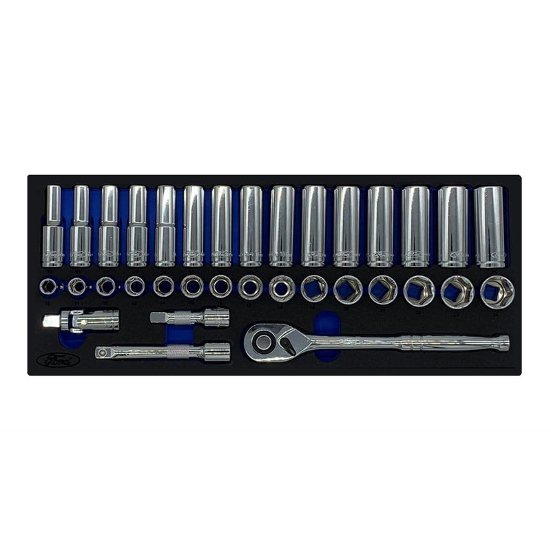 K Tool International JM-1229 34 Pc 1/2 Drive Metric Deep Socket Set Ford Only - Pelican Power Tool