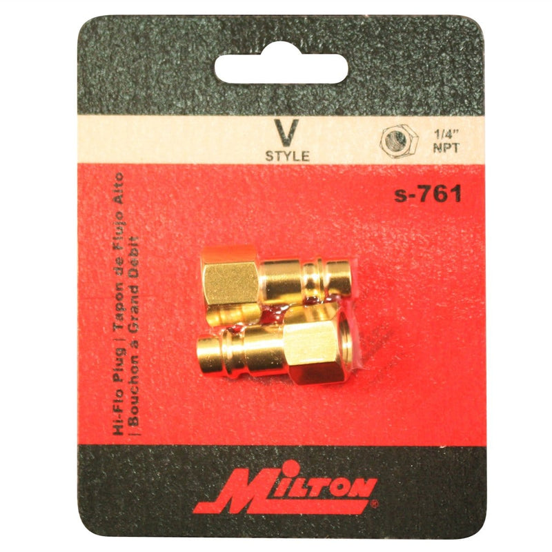 Milton Industries s-761 Hi-Flo V-Style 1/4" Fnpt Brass Plug 2/Cd - Pelican Power Tool