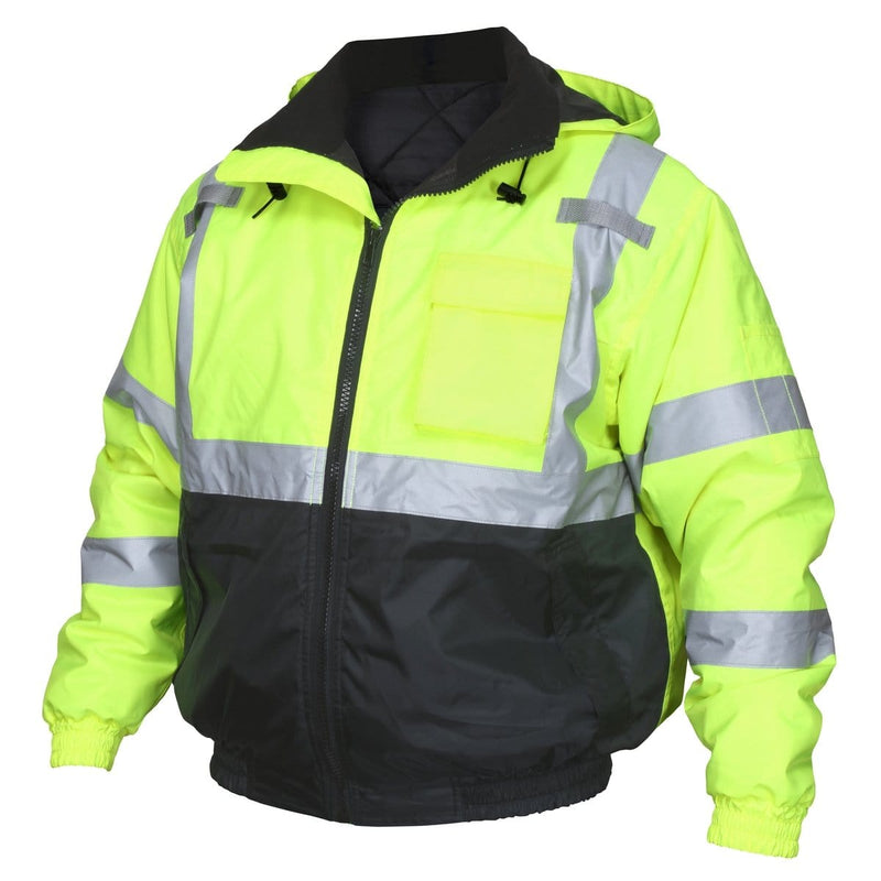 MCR Safety VBBQCL3LX3 Bomber Jacket Ansi 107 Class 3 Fluorescent Lime / - Pelican Power Tool