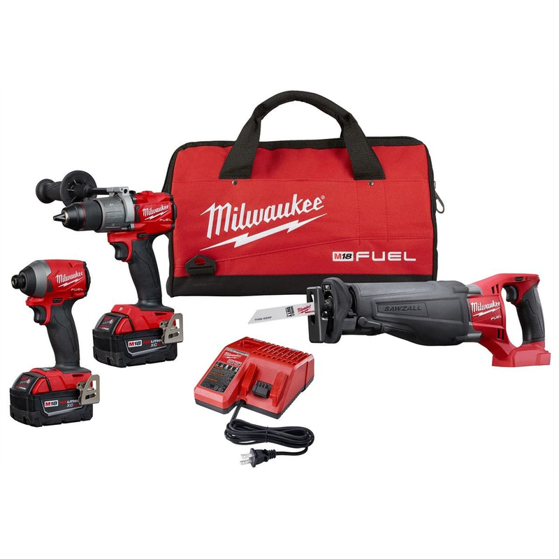 Milwaukee 2997-23 M18 FUEL Hammer Drill / Impact Driver / SAWZALL w/ 2 XC Batteries 3-Piece Kit - Pelican Power Tool