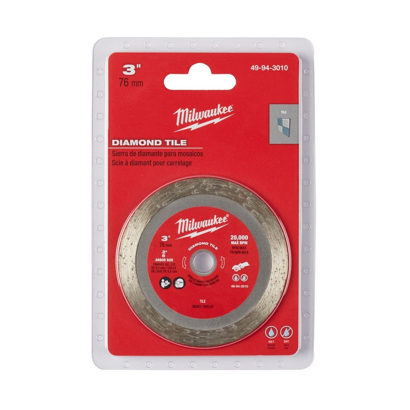 Milwaukee 49-94-3010 3 in. Diamond Tile Cut-off Blade MAX 20,000 RPM - Pelican Power Tool