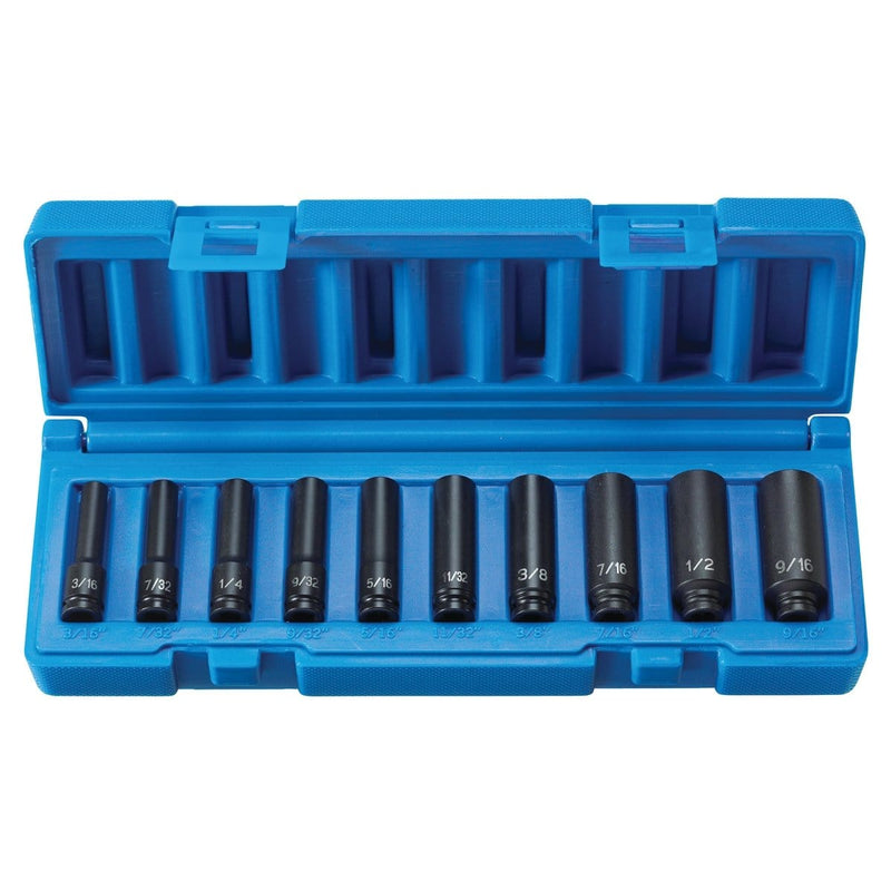 Grey Pneumatic 9710D 10-Piece 1/4 Surface Drive Deep Length Fractional Set - Pelican Power Tool