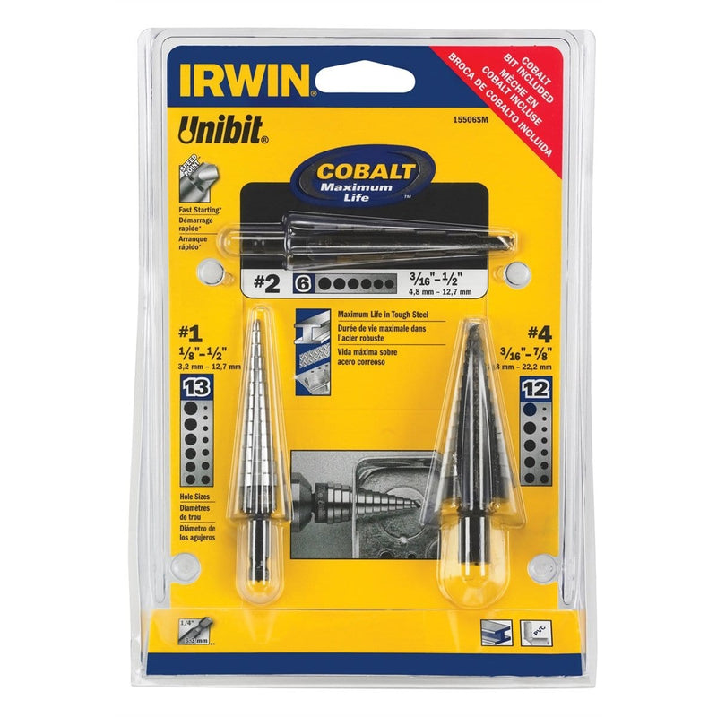 Vise Grip 15506SM 3 Piece Unibit Hss And Cobalt Set (#1, #4 & #2)