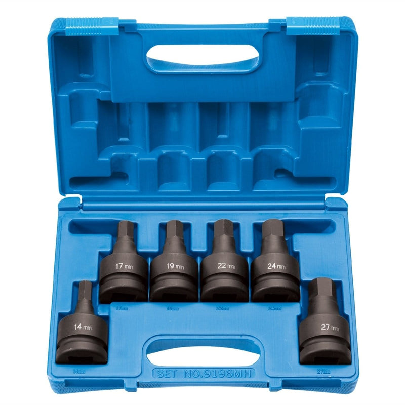 Grey Pneumatic 9196MH 1" Drive 6 Piece Hex Driver Metric Set - Pelican Power Tool