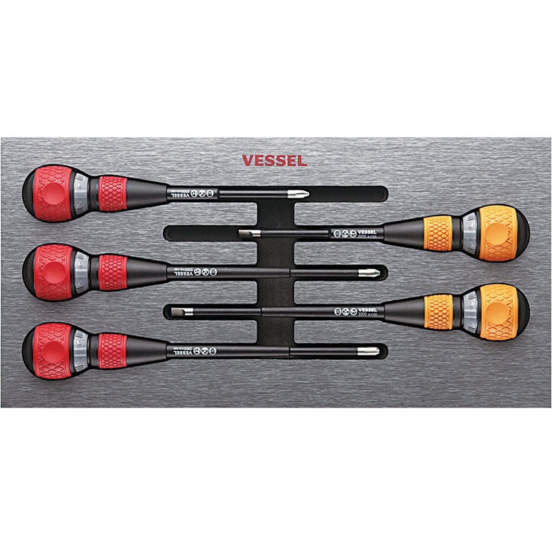 VESSEL TOOL U.S.A INC 22005EVA 2200 Ball Ratchet Screwdriver 5Pcs Set In Eva Foam - Pelican Power Tool