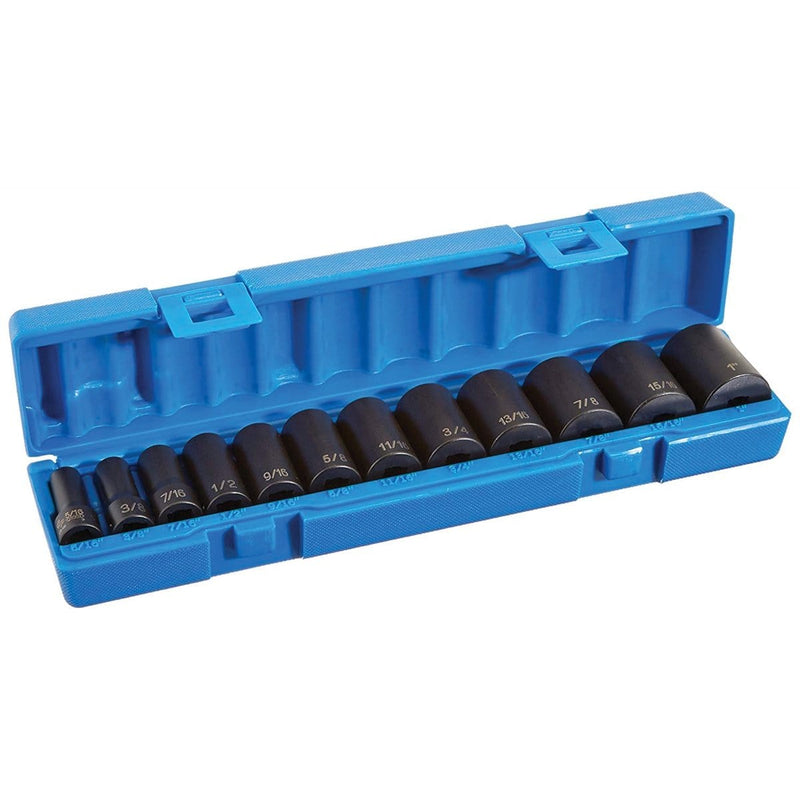 Grey Pneumatic 1213SD 12-Piece 3/8" Drive Semi Deep 6 Point SAE Impact Socket Set - Pelican Power Tool