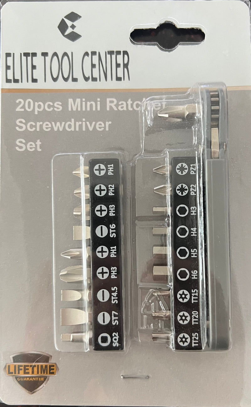 Elite Tool Center 20 Piece Mini Ratchet Screwdriver Set - Pelican Power Tool