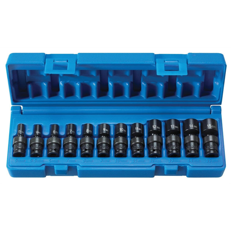 Grey Pneumatic 9712UMG 1/4" Drive - 6 Pt. 12 Piece Magnetic Standard Universal Set - Pelican Power Tool