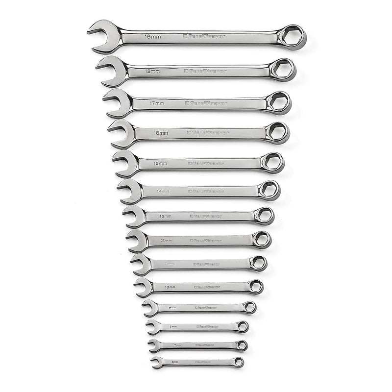 GearWrench 81925 14 Pc Full Polish Comb Wrench Set 6 Pt Metric - Pelican Power Tool