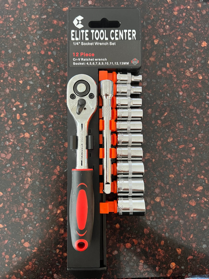 Elite Tool Center 12 Piece 1/4" Socket Wrench Set - Pelican Power Tool