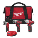 Milwaukee 2491-23 M12 3-Pc Combo Screwdriver Imp Wrench Light Kit - Pelican Power Tool