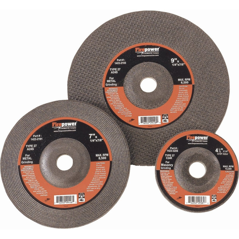 Firepower 1423-2187 5Pk Grinding Wheel T-27 4"X1/4"X5/8" 5 Pc./Pack - Pelican Power Tool