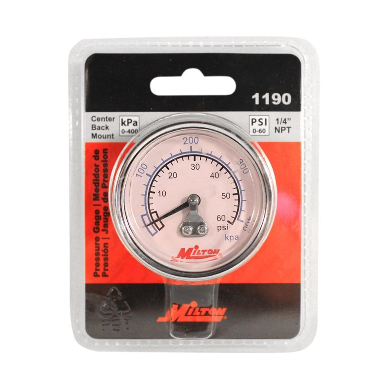 Milton Industries 1190 Gage 1/4" Npt, 0-60 Psi - Center Mount - Pelican Power Tool