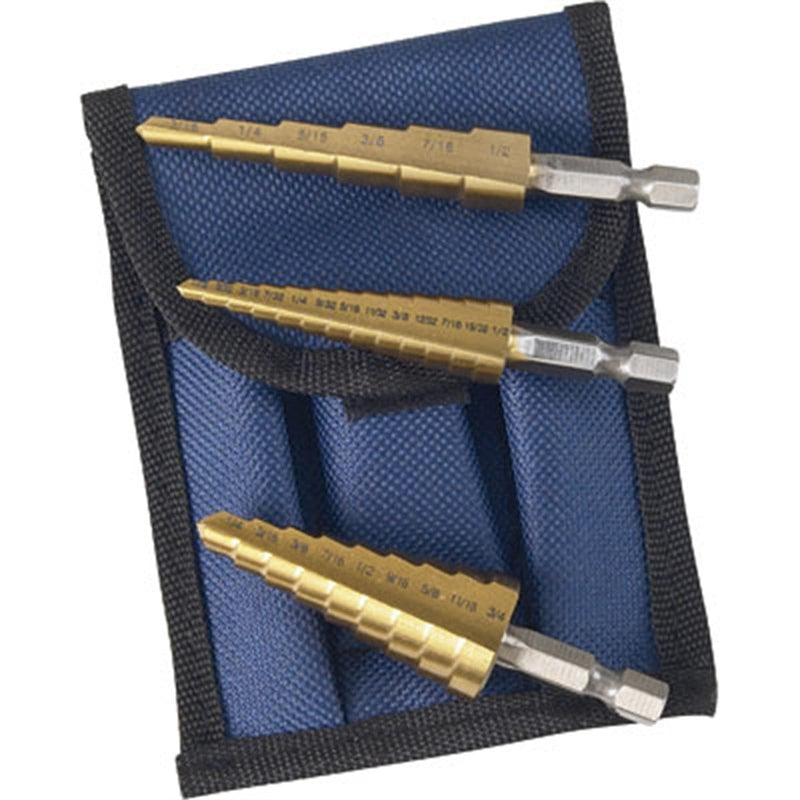 Astro Pneumatic 9445 Step Drill Bit Set Titanium Coated 3 Pc 1/8"-3/4" - Pelican Power Tool