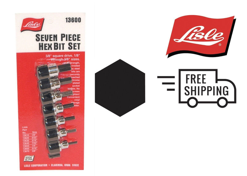 Lisle 13600 Socket Hex Bit Set 3/8In. Dr 7Pc Sae 1/8 To 3/8In - Pelican Power Tool