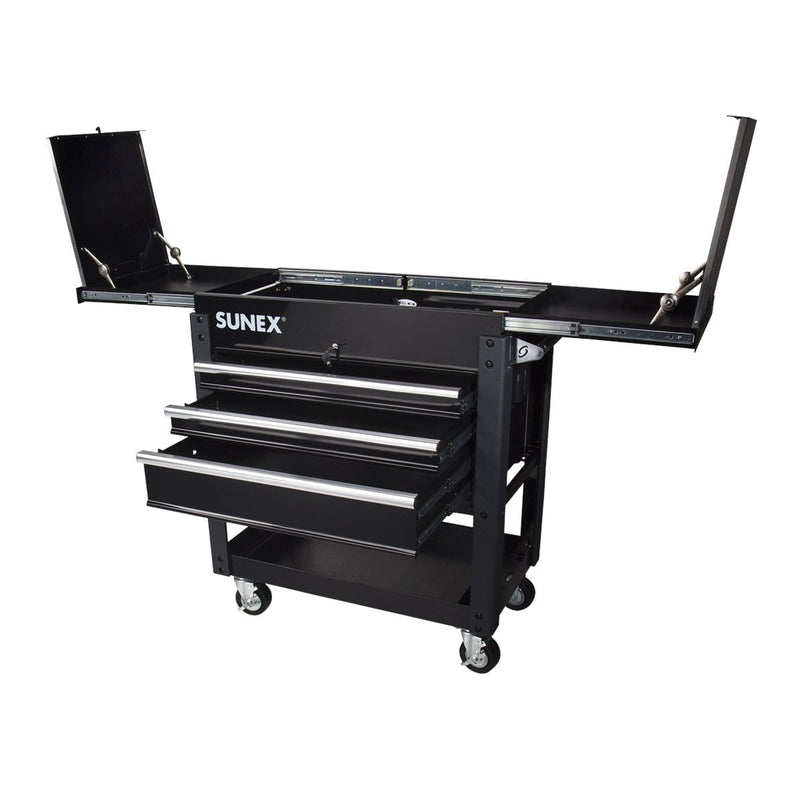 Sunex 8035XTBK 3 Drawer Utility Cart With Sliding Top, Black - Pelican Power Tool