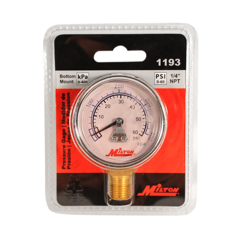 Milton Industries 1193 Gage 1/4" Npt, 0-60 Psi  - Bottom Mount - Pelican Power Tool