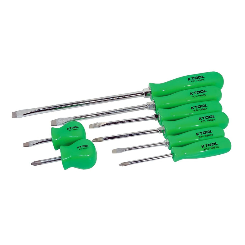 K Tool International KTI-19900 8-Piece Screwdriver Set With Green Square Handles - Pelican Power Tool