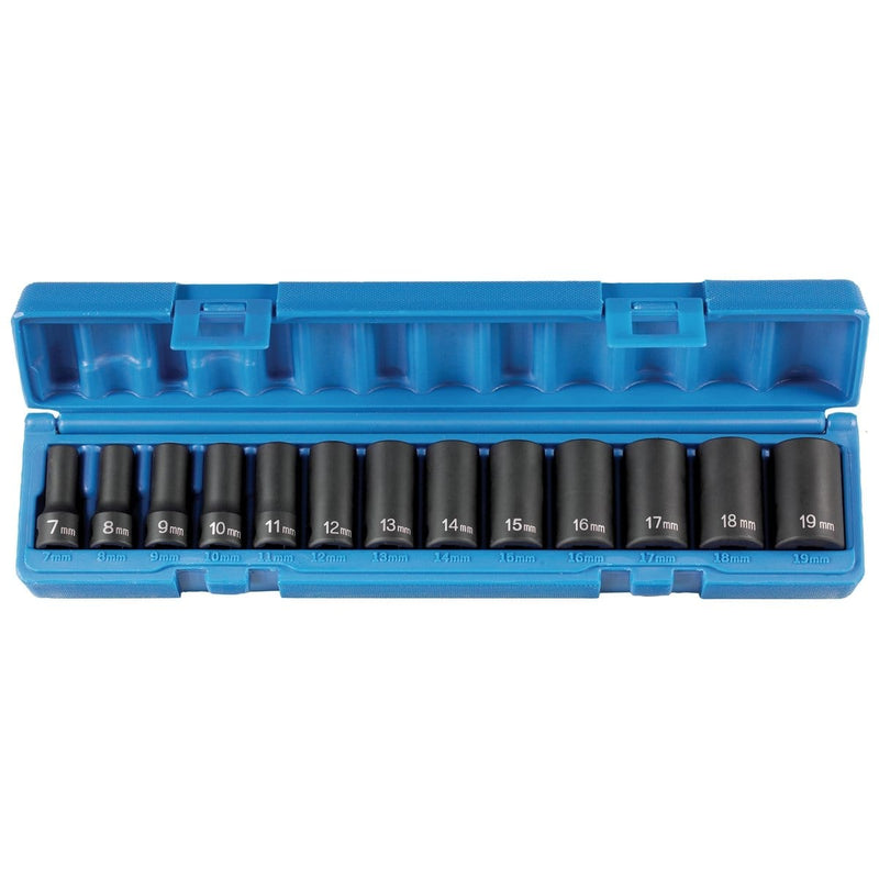Grey Pneumatic 1213MSD 13-Piece 3/8" Drive Semi Deep 6 Point Metric Impact Socket Set - Pelican Power Tool