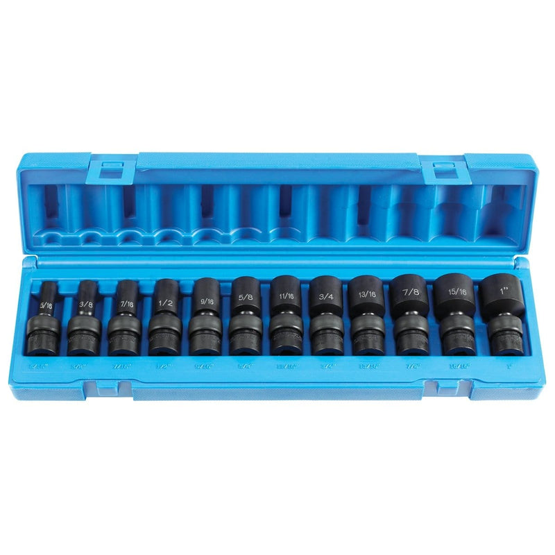 Grey Pneumatic 1212USD 12-Piece 3/8" Drive Semi Deep SAE Universal Impact Socket Set - Pelican Power Tool