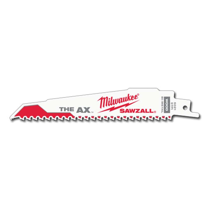 Milwaukee 48-00-5021 6" Ax Nail Embedded Wood Cutting Sawzall Recip Saw Blades, 5 Tpi (5-Pk) - Pelican Power Tool