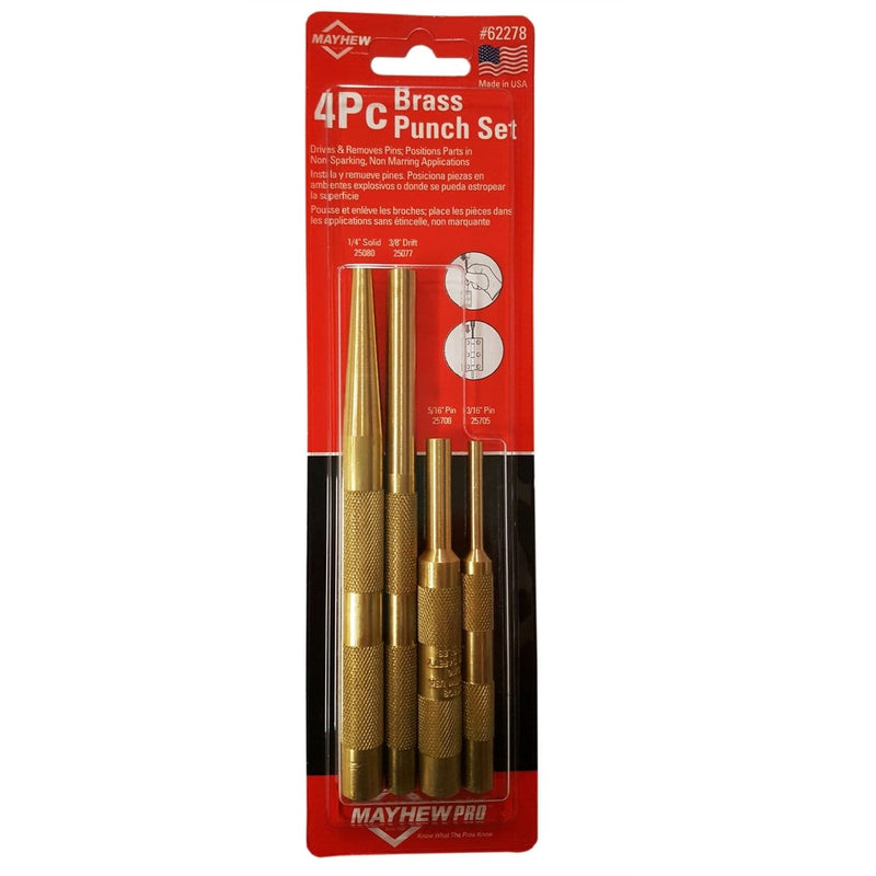 Mayhew 62278 4-Pc Brass Punch (Inch) Set - Pelican Power Tool