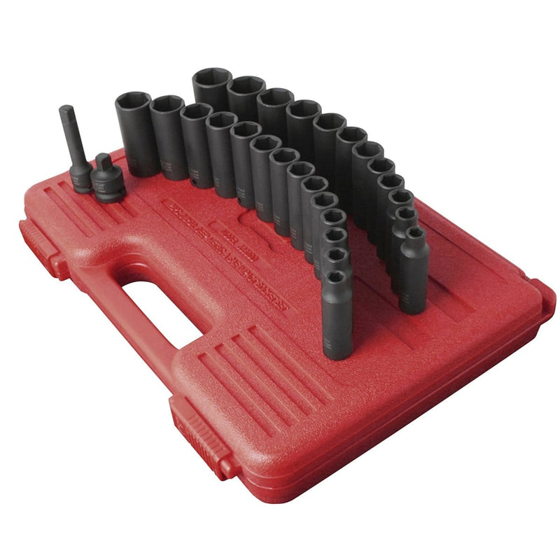 Sunex 3360DD Socket Set Impact 3/8In. Dr.28Pc Dble Deep Met/Sae - Pelican Power Tool