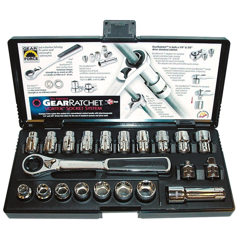 GearWrench EHT8921 Skt Set(Sae&Met)Gear Ratchet 21Pc Set - Pelican Power Tool