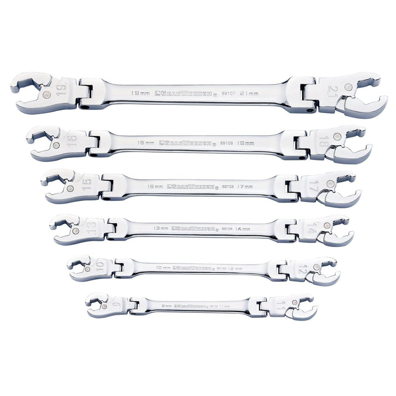 GearWrench 89101D 6 Pc. Ratcheting Flex Flare Nut Wrench Set- Metric - Pelican Power Tool