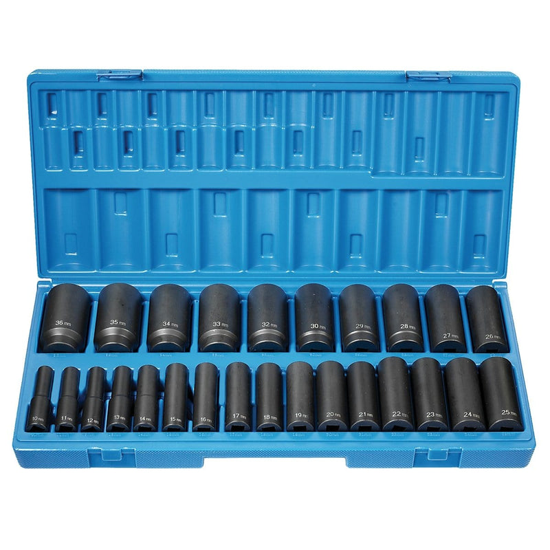 Grey Pneumatic 1726MD 1/2" Dr. 26 Pc. Deep Length Metric Set - 12 Point - Pelican Power Tool