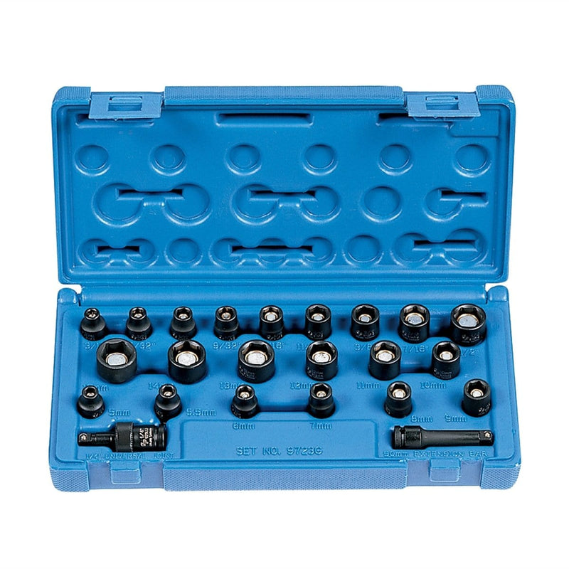 Grey Pneumatic 9723G 1/4" Dr. 23 Pc. Std. Length SAE/Met. Magnetic Set - Pelican Power Tool