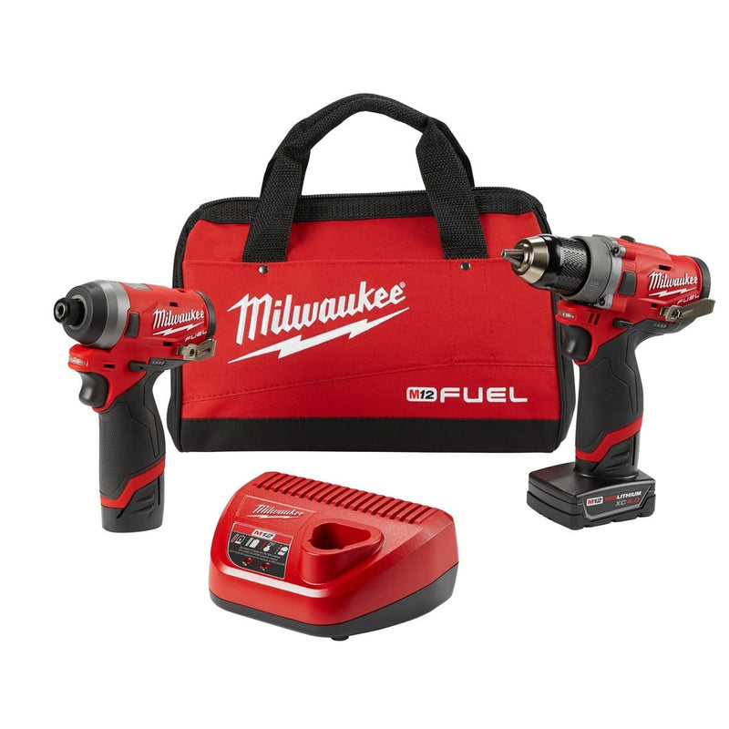 Milwaukee 2596-22 2-Pc M12 Fuel 1/2" Drill 1/4" Hex Imp (2) Batt Kit - Pelican Power Tool