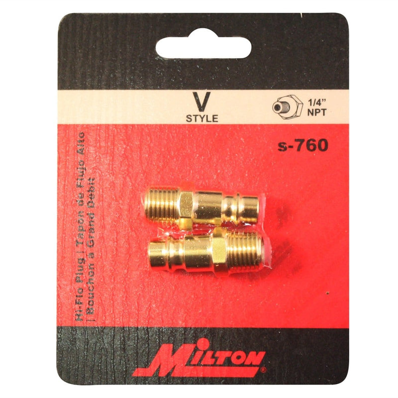 Milton Industries s-760 Hi-Flo V-Style 1/4" Mnpt Brass Plug 2/Cd - Pelican Power Tool