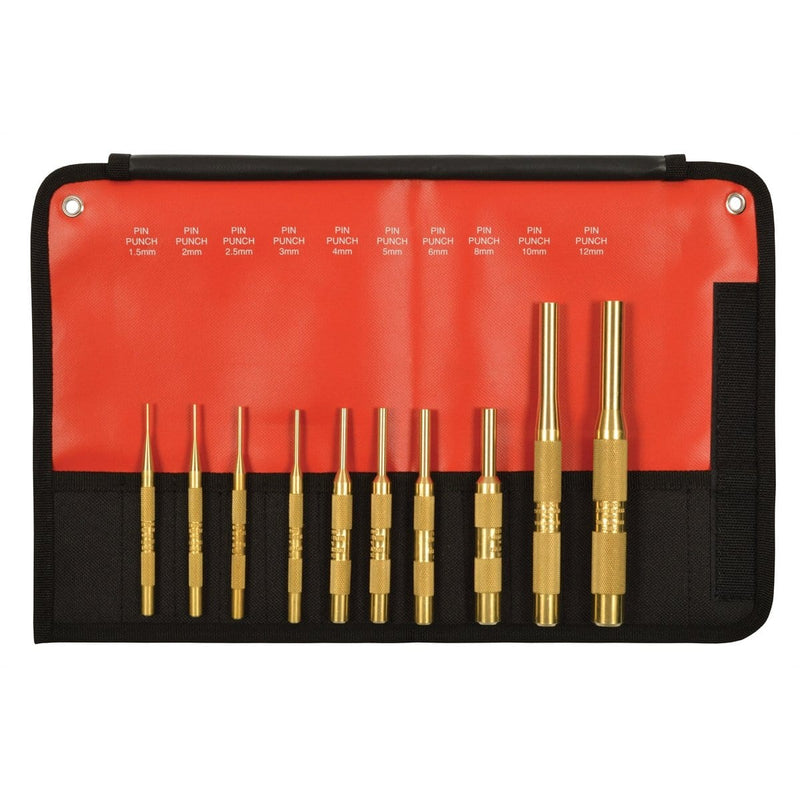 Mayhew 61387 10-Pc Brass Pin Punch Set, Metric - Pelican Power Tool