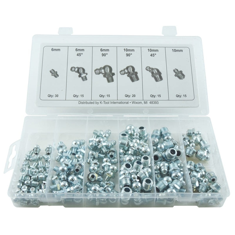 K Tool International KTI-00096 110 Piece Metric Grease Fitting Assortment - Pelican Power Tool