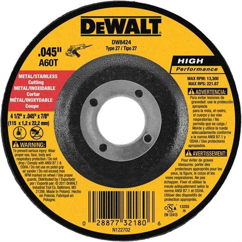 DeWalt DW8424 Cut-Off Wheel 4 1/2 X .045 X 7/8 Depress.Ctr. - Pelican Power Tool