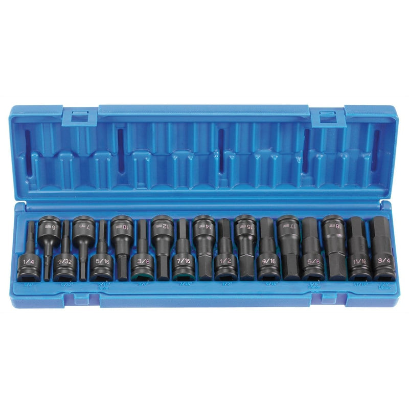 Grey Pneumatic 1598HC 1/2" Drive 18 Pc. Combo Hex Driver SAE/Metric Set - Pelican Power Tool