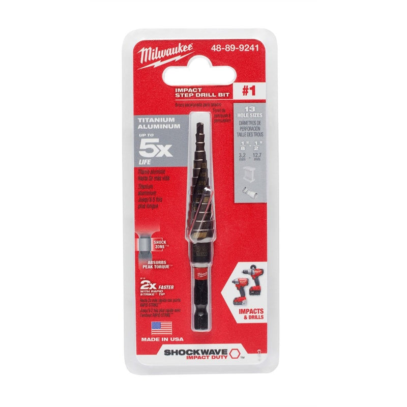 Milwaukee 48-89-9241 1-1/8" - 1/2" Imp Step Drill Bit, Shockwave - Pelican Power Tool