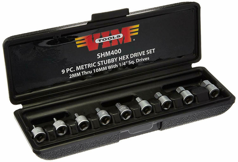 Vim Products SHM400 Stubby Hex Bit Set Metric 9Pc 1/4" Dr - Pelican Power Tool