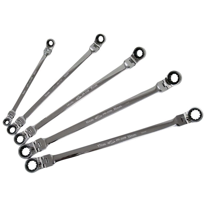 K Tool International KTI-43500 5Pc Met Xl Dbl Box Rat Flex Rev Spline Wrench Set - Pelican Power Tool