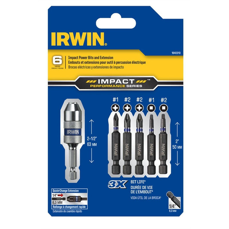 Irwin Industrial IWAF1306 6-Piece Impact Power Bits And Extension Set - Pelican Power Tool