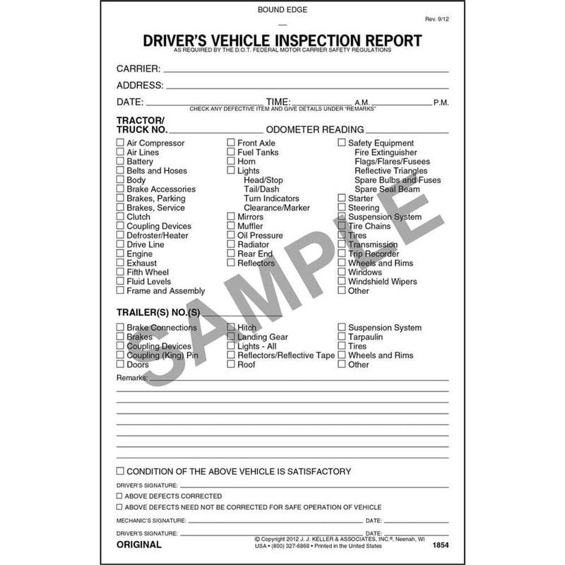 The Main Resource 1854 DVIR Detailed Driver Vehicle Inspection Report - Pelican Power Tool