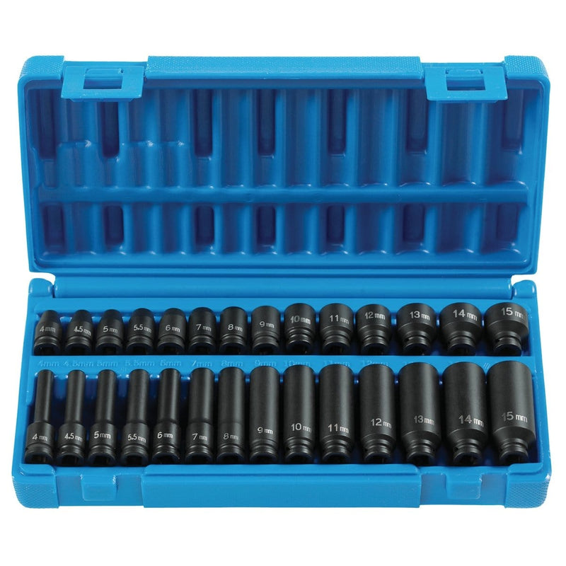 Grey Pneumatic 9728M 1/4" Dr. 28 pc. Std. & Deep Length Metric Master Set - Pelican Power Tool
