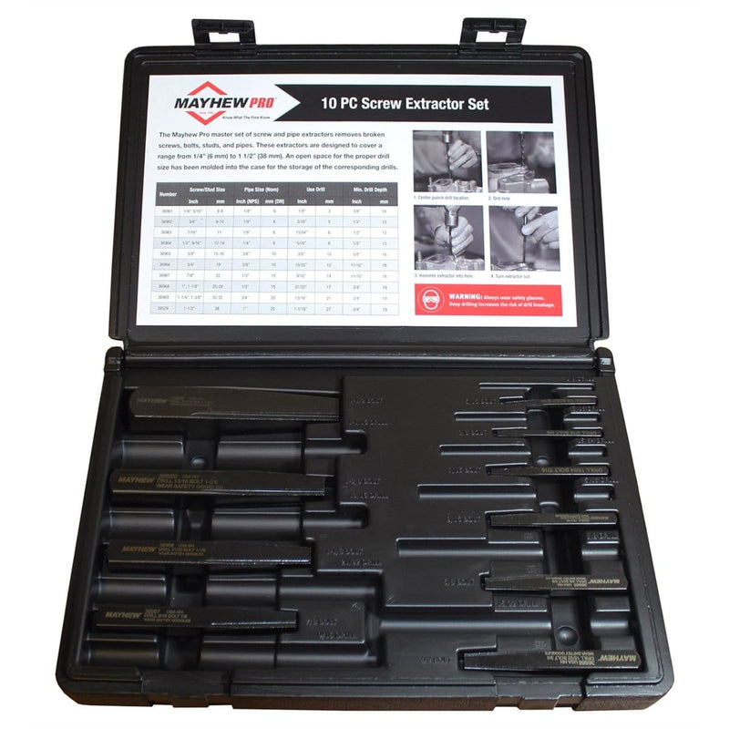Mayhew 37345 10-Pc Screw And Pipe Extractor Set - Pelican Power Tool
