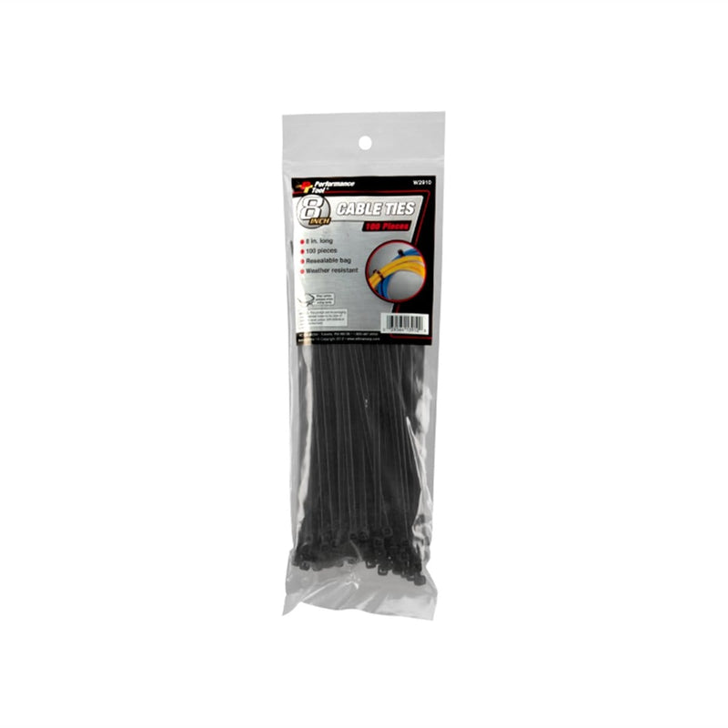 Wilmar Corp. / Performance Tool W2910 100 Pc 8" Cable Tie Set Black - Pelican Power Tool