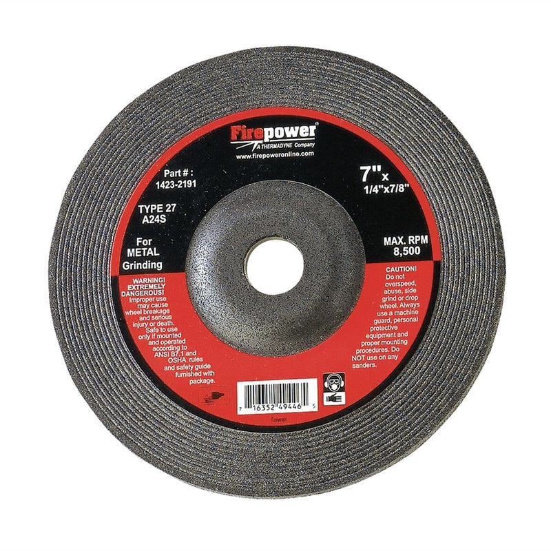 Firepower 1423-2191 Grinding Wheel, T-27, 7" X 1/4" X 7/8" - Pelican Power Tool