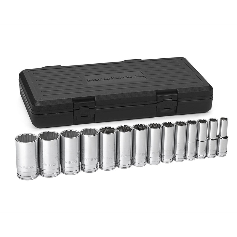 GearWrench 80732 14 Pc 1/2" Dr Sae Deep 12 Pt Socket Set - Pelican Power Tool