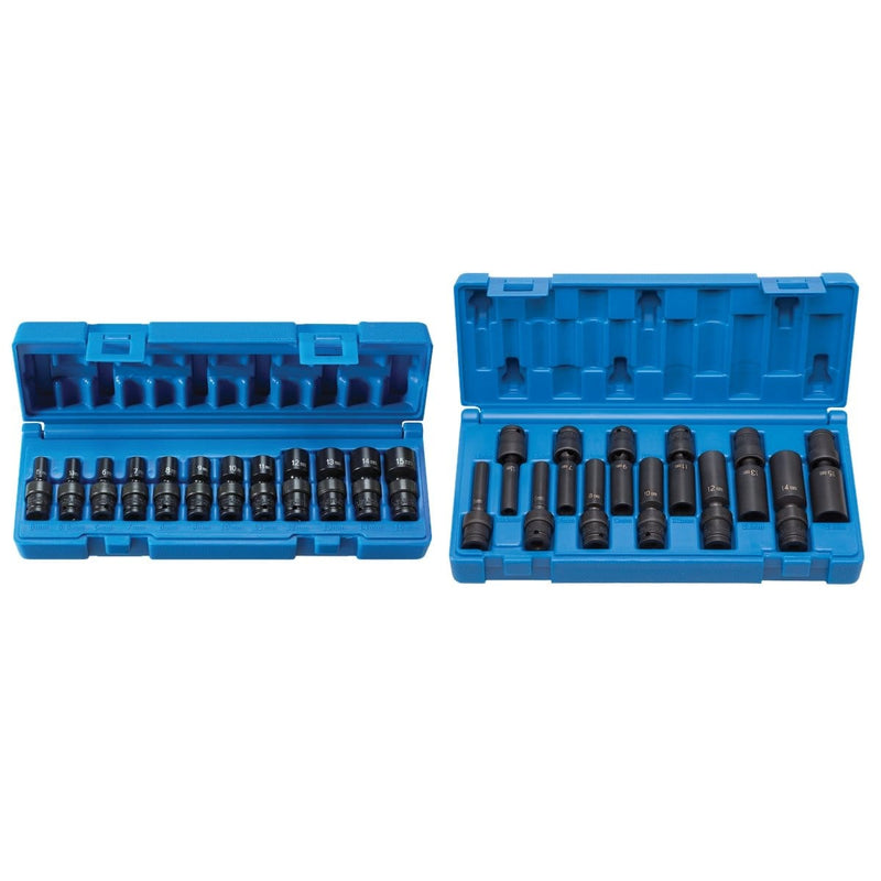 Grey Pneumatic GRE9712UMD and GRE9712UMG 1/4" Drive 6pt 24pc STD and DPUniversal Metric Set - Pelican Power Tool